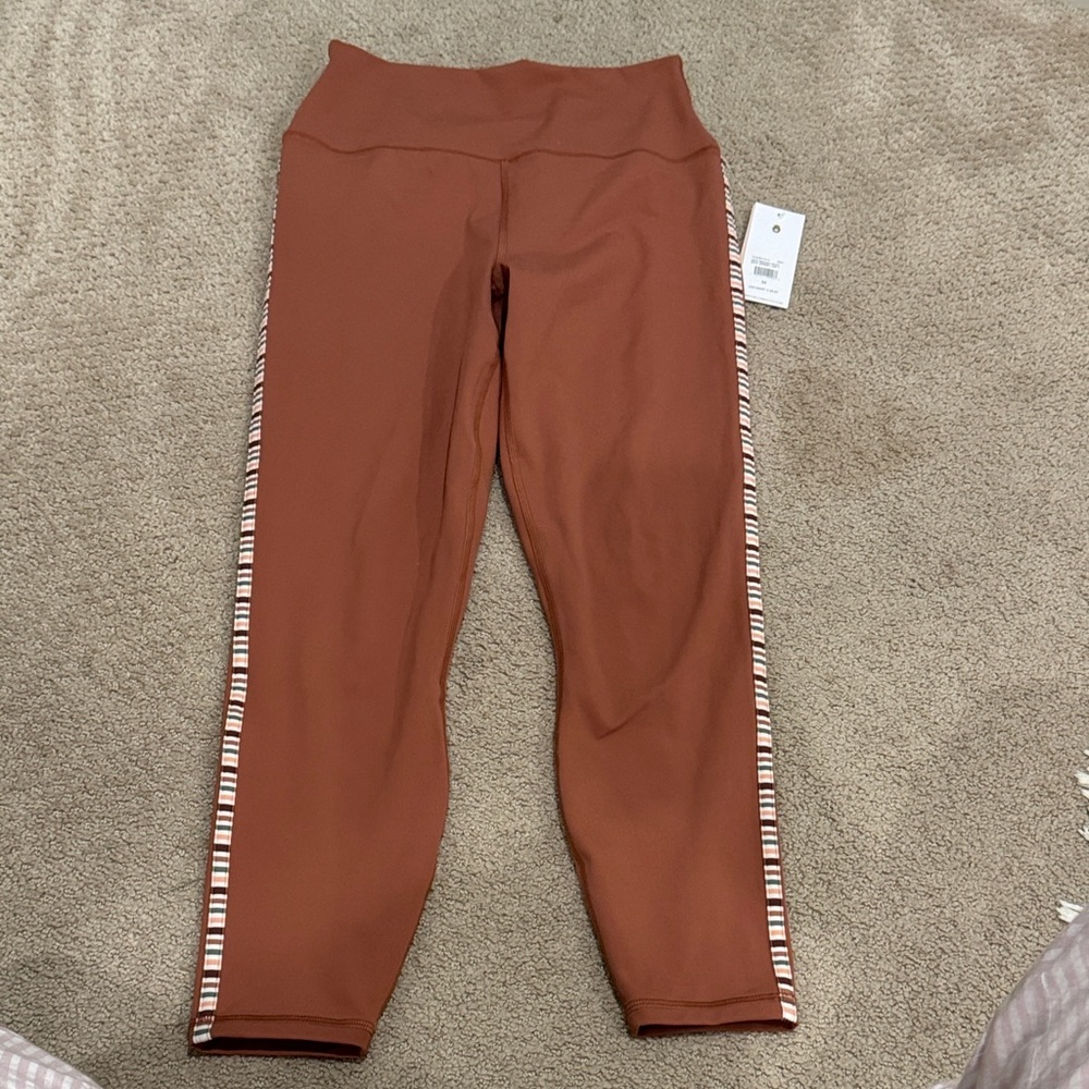 Spiritual Gangster Brown Leggings with Striped Side Trim